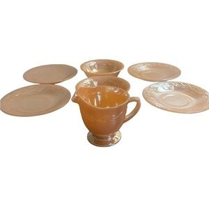 Vintage Fire King Peach Luster Iridescent Laurel Leaf 7 Piece Desert Set Creamer